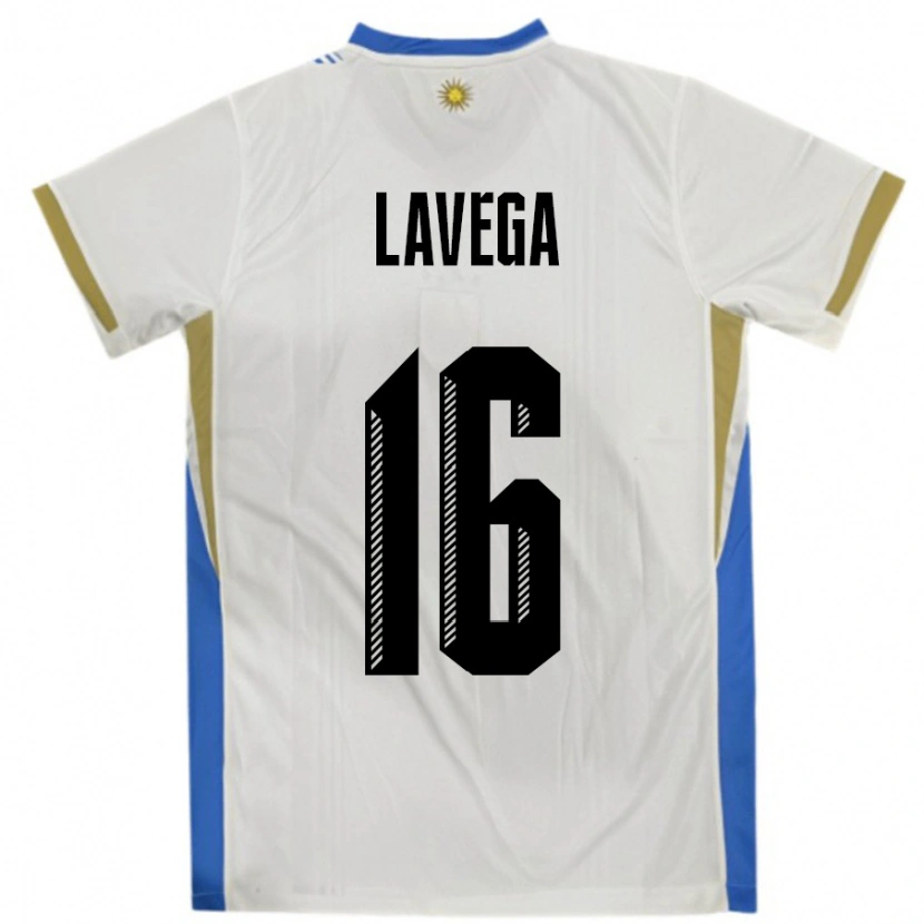 Danxen Mann Uruguay Joaquín Lavega #16 Hvit Blå Bortetrøye Drakt Trøye 24-26 Skjorter T-Skjorte