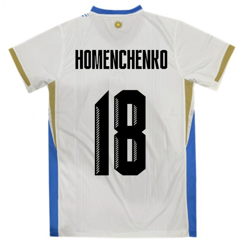Danxen Mann Uruguay Santiago Homenchenko #18 Hvit Blå Bortetrøye Drakt Trøye 24-26 Skjorter T-Skjorte