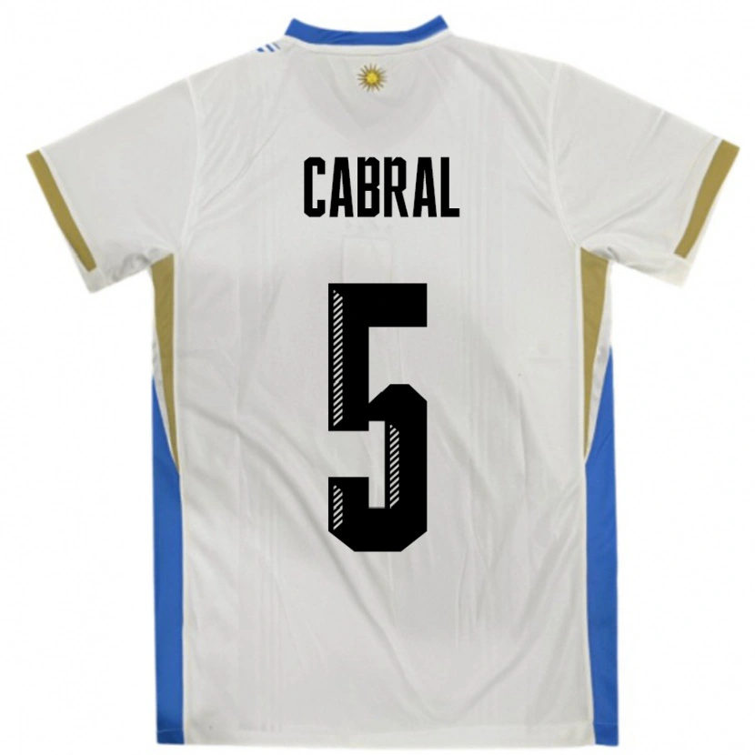 Danxen Mann Uruguay Maximo Cabral #5 Hvit Blå Bortetrøye Drakt Trøye 24-26 Skjorter T-Skjorte