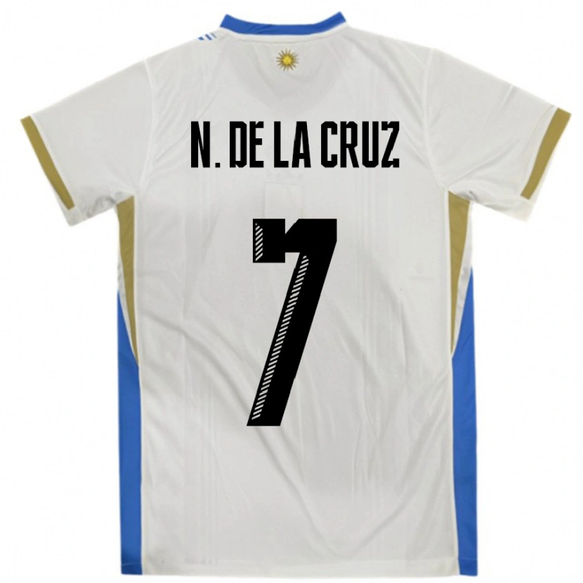 Danxen Mann Uruguay Nicolas De La Cruz #7 Hvit Blå Bortetrøye Drakt Trøye 24-26 Skjorter T-Skjorte