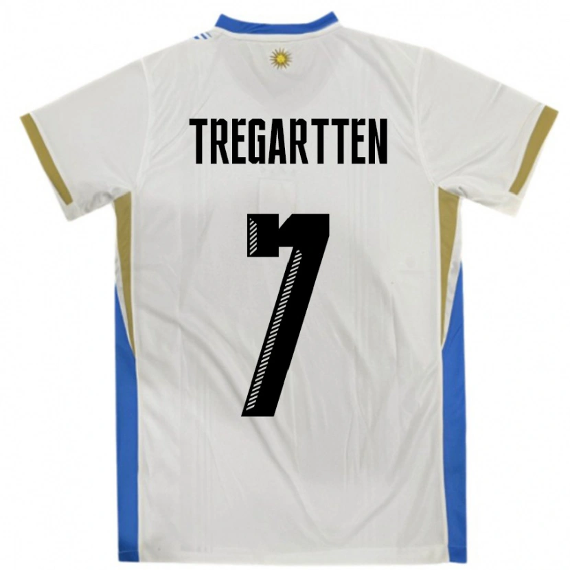 Danxen Mann Uruguay Stephanie Tregartten #7 Hvit Blå Bortetrøye Drakt Trøye 24-26 Skjorter T-Skjorte