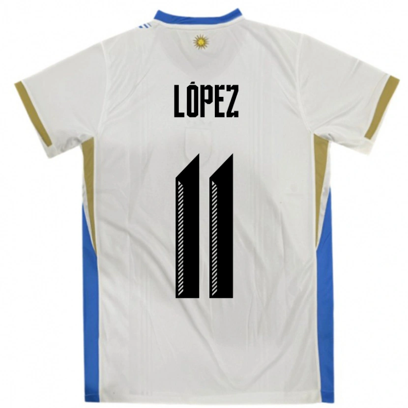 Danxen Mann Uruguay Guillermo Lopez #11 Hvit Blå Bortetrøye Drakt Trøye 24-26 Skjorter T-Skjorte