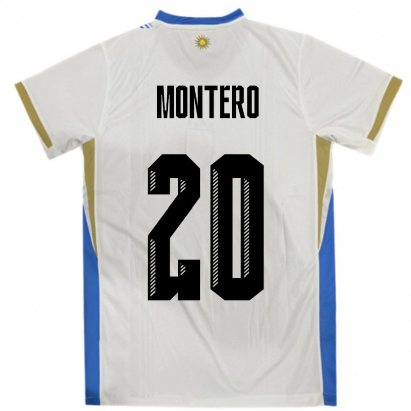 Danxen Mann Uruguay Alfonso Montero #20 Hvit Blå Bortetrøye Drakt Trøye 24-26 Skjorter T-Skjorte
