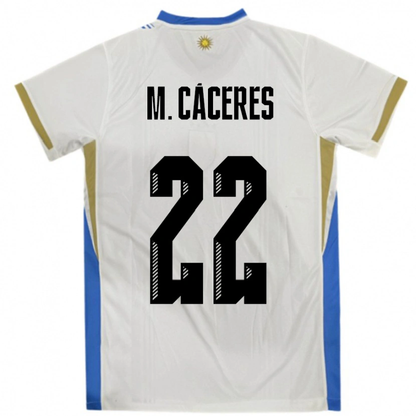 Danxen Mann Uruguay Martin Caceres #22 Hvit Blå Bortetrøye Drakt Trøye 24-26 Skjorter T-Skjorte