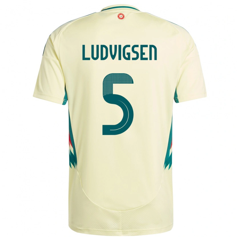 Danxen Mann Wales Kai Ludvigsen #5 Beige Gul Bortetrøye Drakt Trøye 24-26 Skjorter T-Skjorte