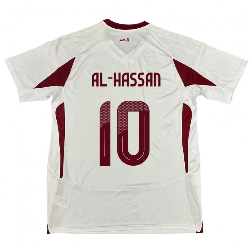 Danxen Mann Qatar Ibrahim Al-Hassan #10 Hvit Bortetrøye Drakt Trøye 24-26 Skjorter T-Skjorte