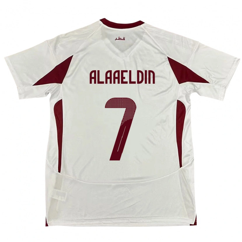 Danxen Mann Qatar Ahmed Alaaeldin #7 Hvit Bortetrøye Drakt Trøye 24-26 Skjorter T-Skjorte
