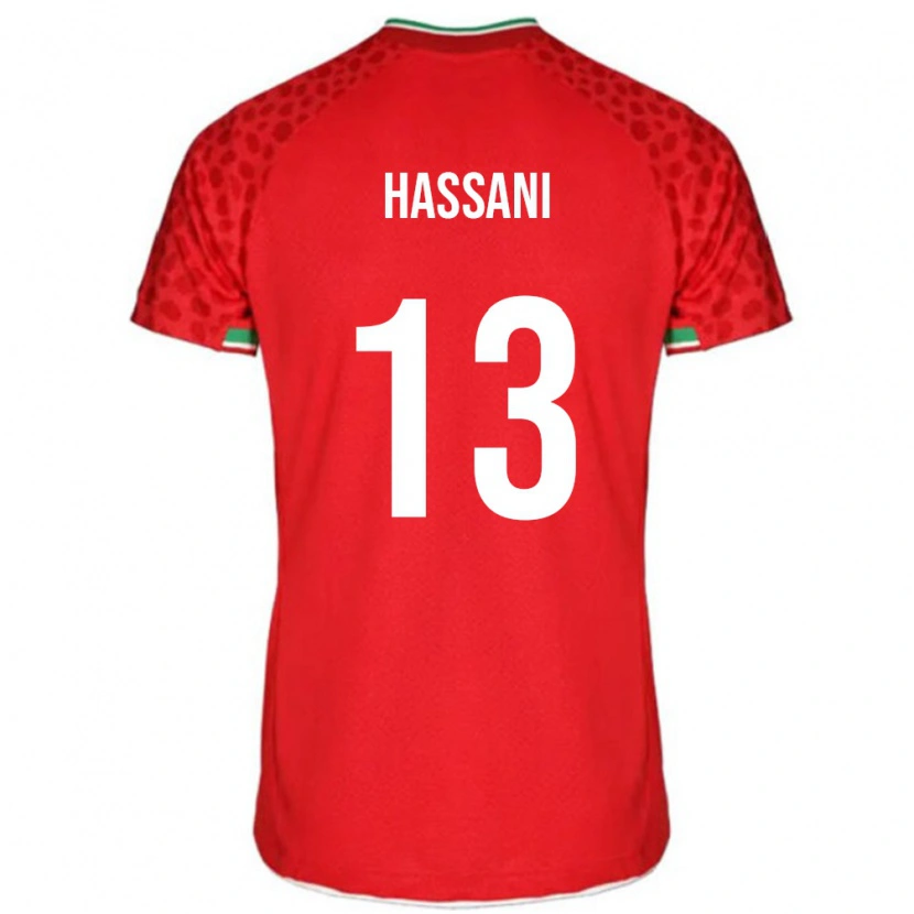 Danxen Mann Iran Ali Hassani #13 Rød Bortetrøye Drakt Trøye 24-26 Skjorter T-Skjorte