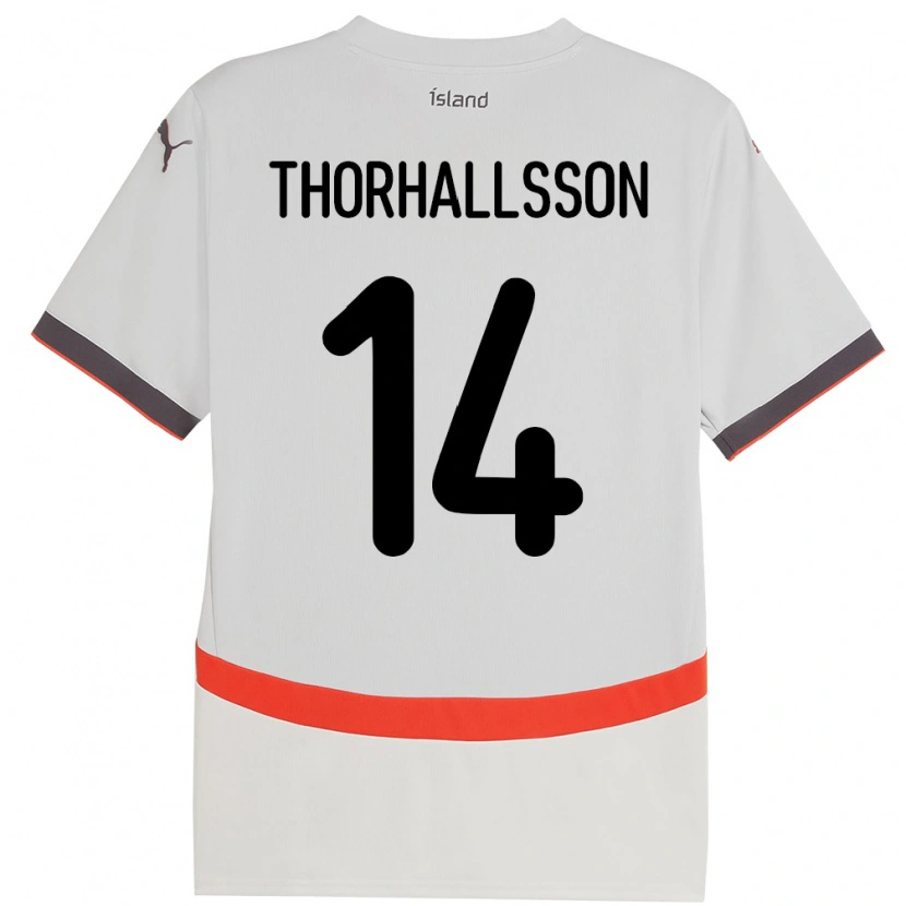 Danxen Mann Island Dagur Dan Thórhallsson #14 Hvit Bortetrøye Drakt Trøye 24-26 Skjorter T-Skjorte