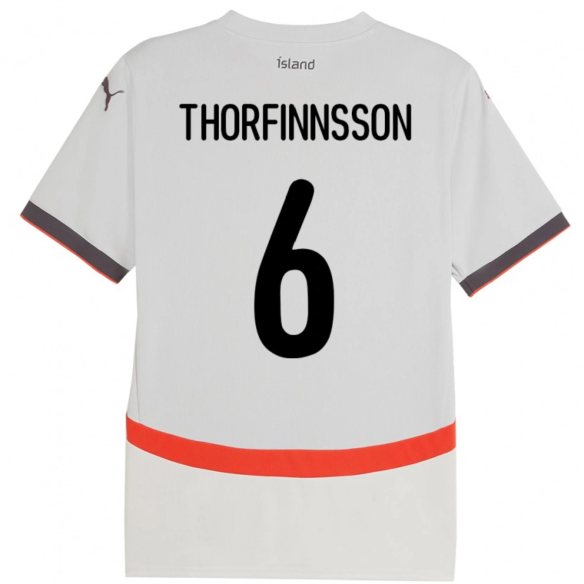 Danxen Mann Island Mikael Máni Thorfinnsson #6 Hvit Bortetrøye Drakt Trøye 24-26 Skjorter T-Skjorte