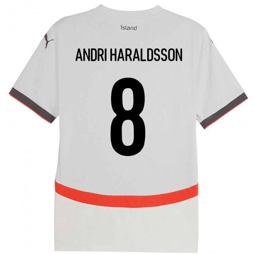 Danxen Mann Island Haukur Andri Haraldsson #8 Hvit Bortetrøye Drakt Trøye 24-26 Skjorter T-Skjorte