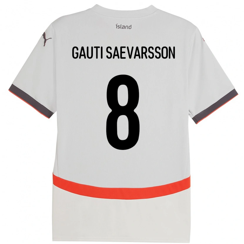 Danxen Mann Island Gudmar Gauti Saevarsson #8 Hvit Bortetrøye Drakt Trøye 24-26 Skjorter T-Skjorte
