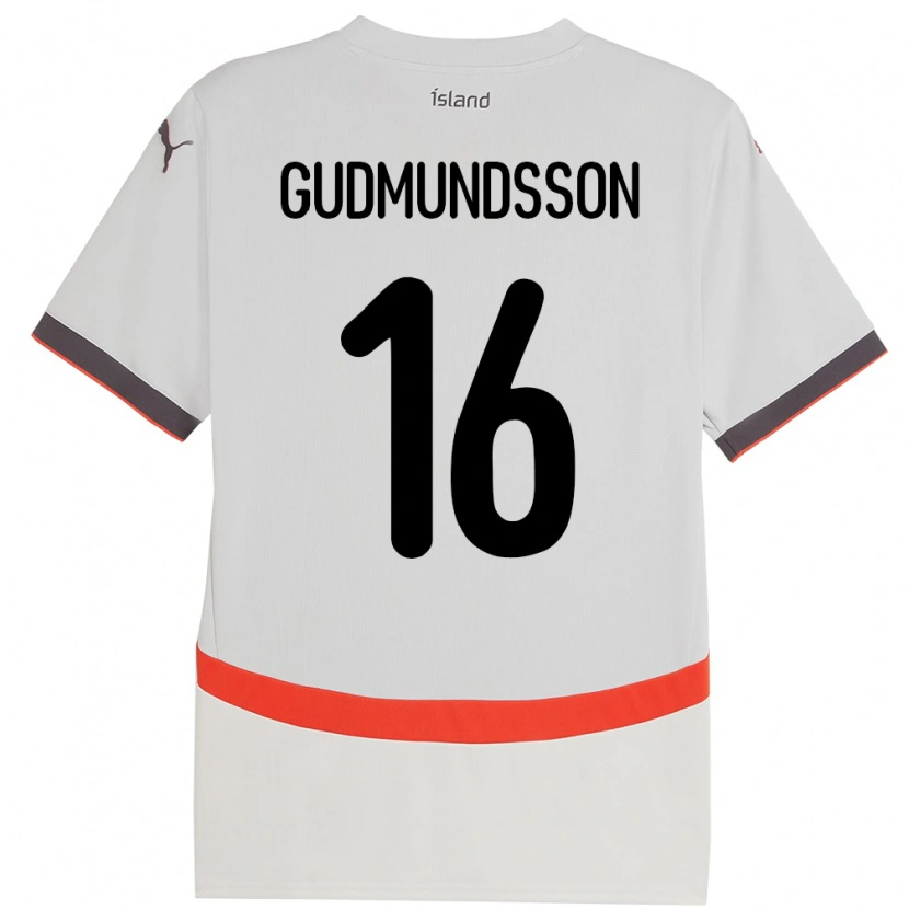 Danxen Mann Island Jón Breki Gudmundsson #16 Hvit Bortetrøye Drakt Trøye 24-26 Skjorter T-Skjorte