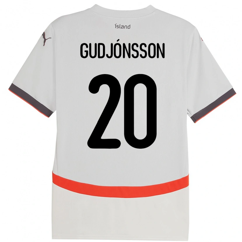 Danxen Mann Island Alexander Máni Gudjónsson #20 Hvit Bortetrøye Drakt Trøye 24-26 Skjorter T-Skjorte