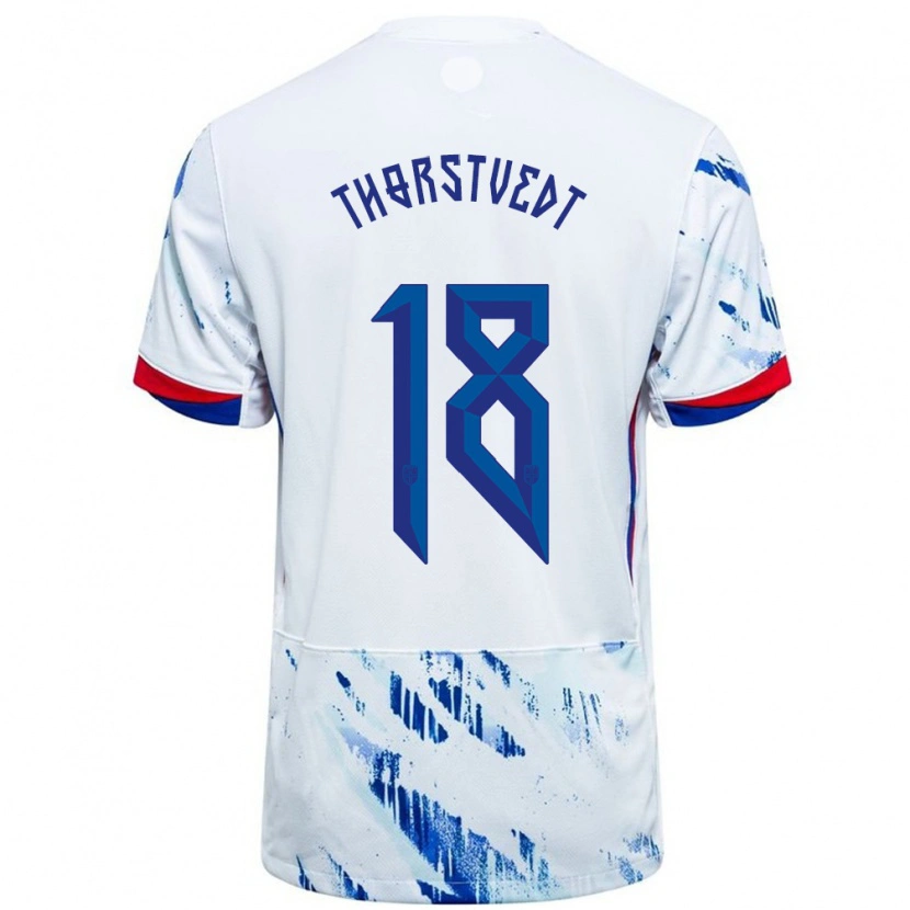 Danxen Mann Norge Kristian Thorstvedt #18 Hvit Blå Bortetrøye Drakt Trøye 24-26 Skjorter T-Skjorte