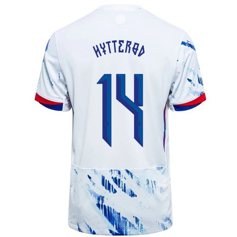 Danxen Mann Norge Henrik Hytterød #14 Hvit Blå Bortetrøye Drakt Trøye 24-26 Skjorter T-Skjorte