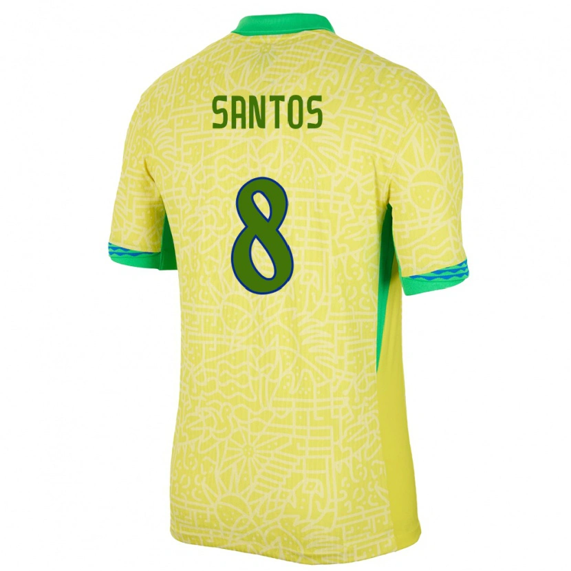 Danxen Dame Brasil Kayke Santos #8 Gul Hjemmetrøye Drakt Trøye 24-26 Skjorter T-Skjorte