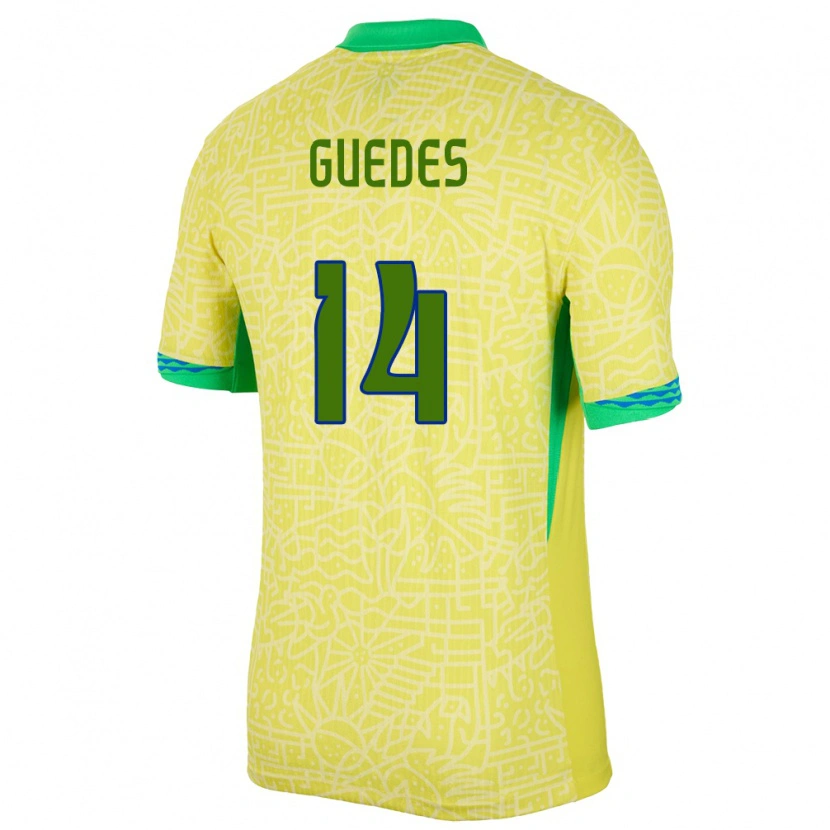 Danxen Dame Brasil Luis Guedes #14 Gul Hjemmetrøye Drakt Trøye 24-26 Skjorter T-Skjorte