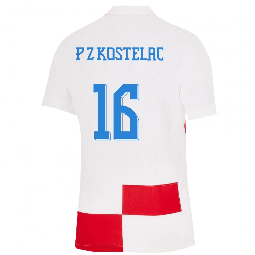 Danxen Dame Kroatia Petar Zvonimir Kostelac #16 Hvit Rød Hjemmetrøye Drakt Trøye 24-26 Skjorter T-Skjorte