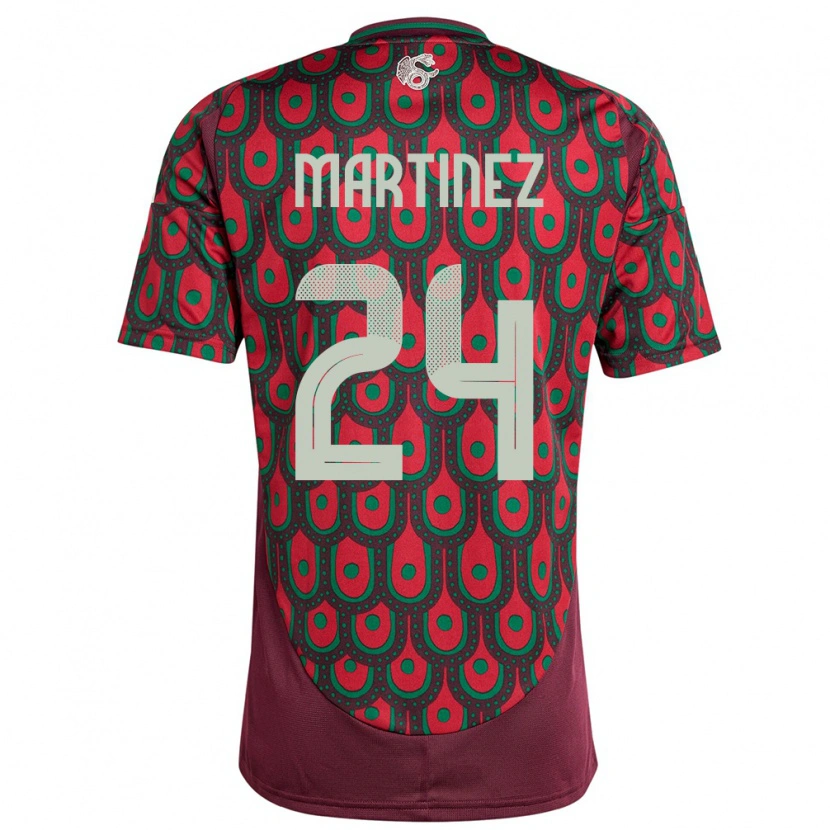 Danxen Dame Mexico Guillermo Martínez #24 Rødbrun Hjemmetrøye Drakt Trøye 24-26 Skjorter T-Skjorte