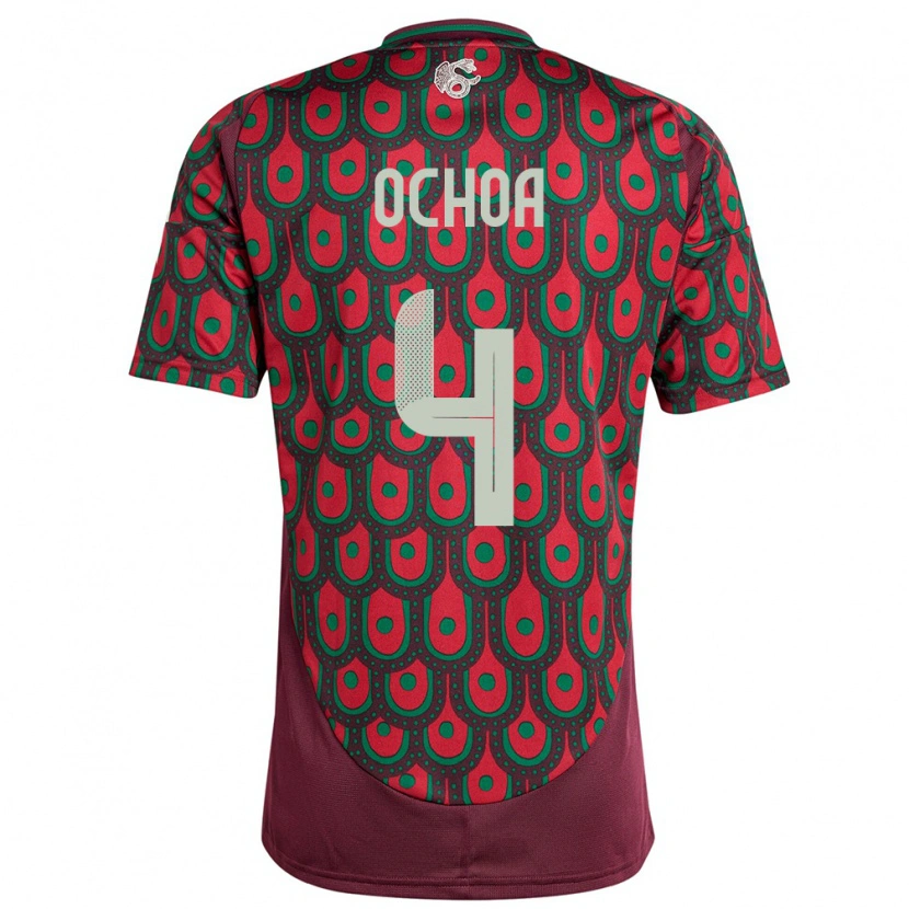 Danxen Dame Mexico Diego Ochoa #4 Rødbrun Hjemmetrøye Drakt Trøye 24-26 Skjorter T-Skjorte