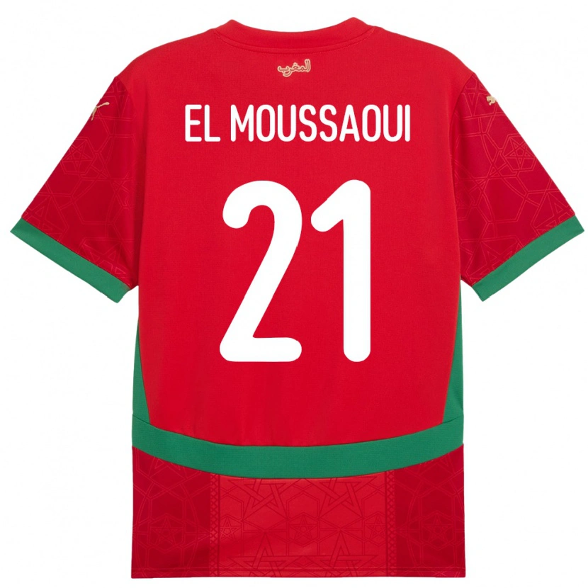 Danxen Dame Marokko Tajeddine El Moussaoui #21 Rød Hjemmetrøye Drakt Trøye 24-26 Skjorter T-Skjorte