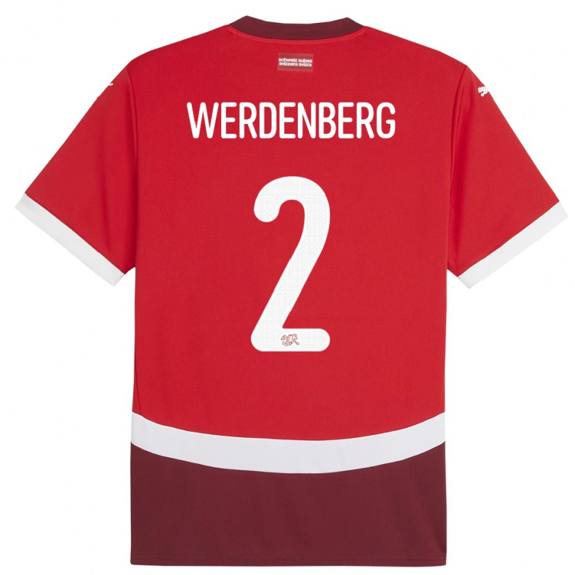 Danxen Dame Sveits Julien Werdenberg #2 Rød Hjemmetrøye Drakt Trøye 24-26 Skjorter T-Skjorte