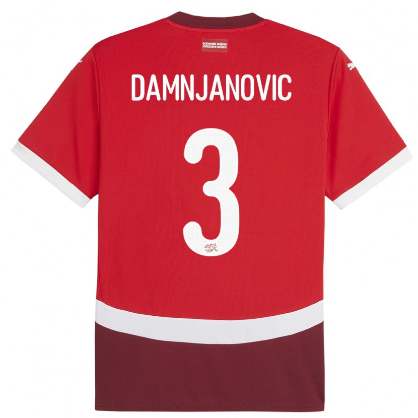 Danxen Dame Sveits Lazar Damnjanovic #3 Rød Hjemmetrøye Drakt Trøye 24-26 Skjorter T-Skjorte