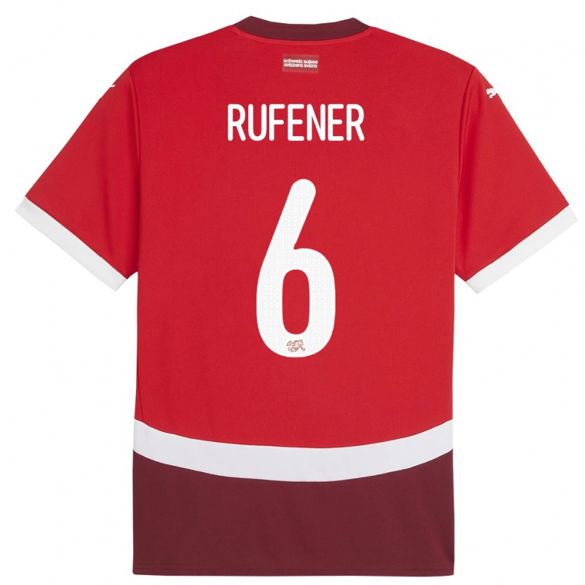 Danxen Dame Sveits Elio Rufener #6 Rød Hjemmetrøye Drakt Trøye 24-26 Skjorter T-Skjorte