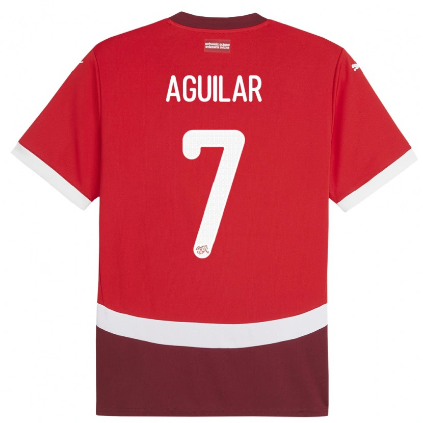 Danxen Dame Sveits Enrique Aguilar #7 Rød Hjemmetrøye Drakt Trøye 24-26 Skjorter T-Skjorte