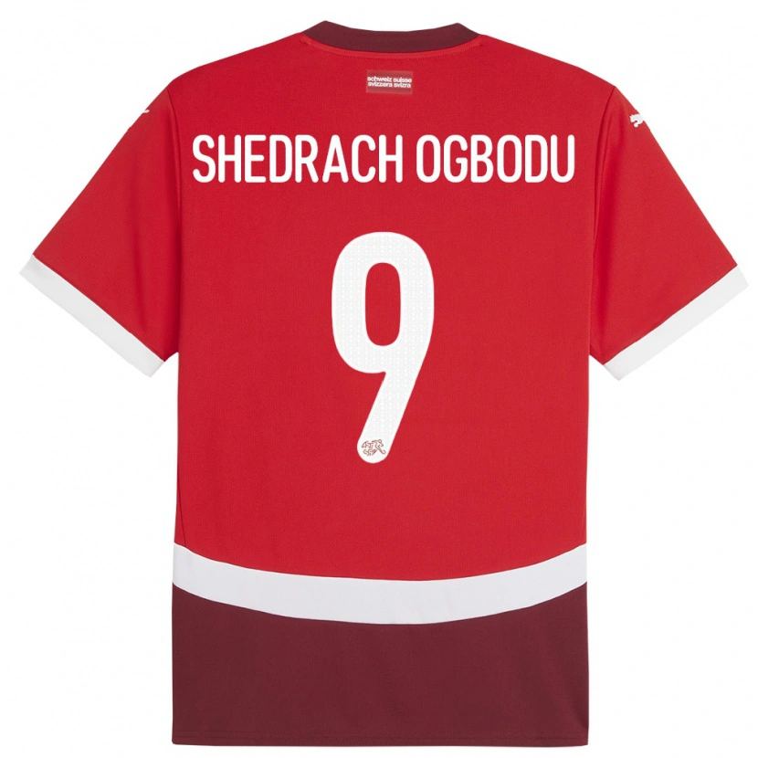 Danxen Dame Sveits Nathaniel Shedrach Ogbodu #9 Rød Hjemmetrøye Drakt Trøye 24-26 Skjorter T-Skjorte
