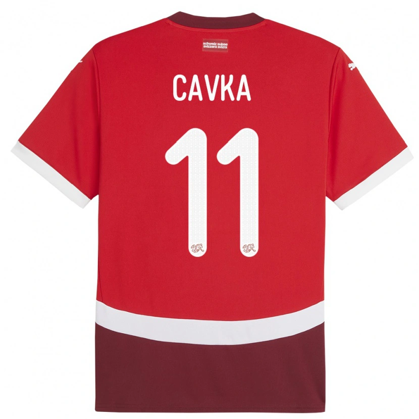 Danxen Dame Sveits Niko Cavka #11 Rød Hjemmetrøye Drakt Trøye 24-26 Skjorter T-Skjorte