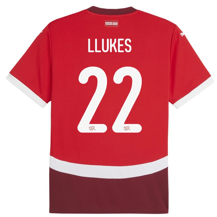 Danxen Dame Sveits Adrien Llukes #22 Rød Hjemmetrøye Drakt Trøye 24-26 Skjorter T-Skjorte
