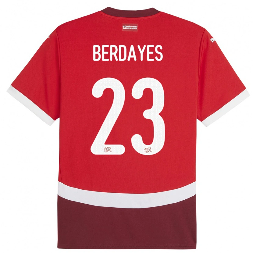 Danxen Dame Sveits Théo Berdayes #23 Rød Hjemmetrøye Drakt Trøye 24-26 Skjorter T-Skjorte