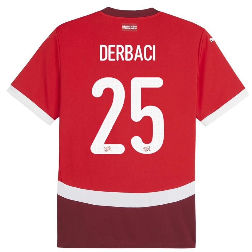 Danxen Dame Sveits Dorian Derbaci #25 Rød Hjemmetrøye Drakt Trøye 24-26 Skjorter T-Skjorte