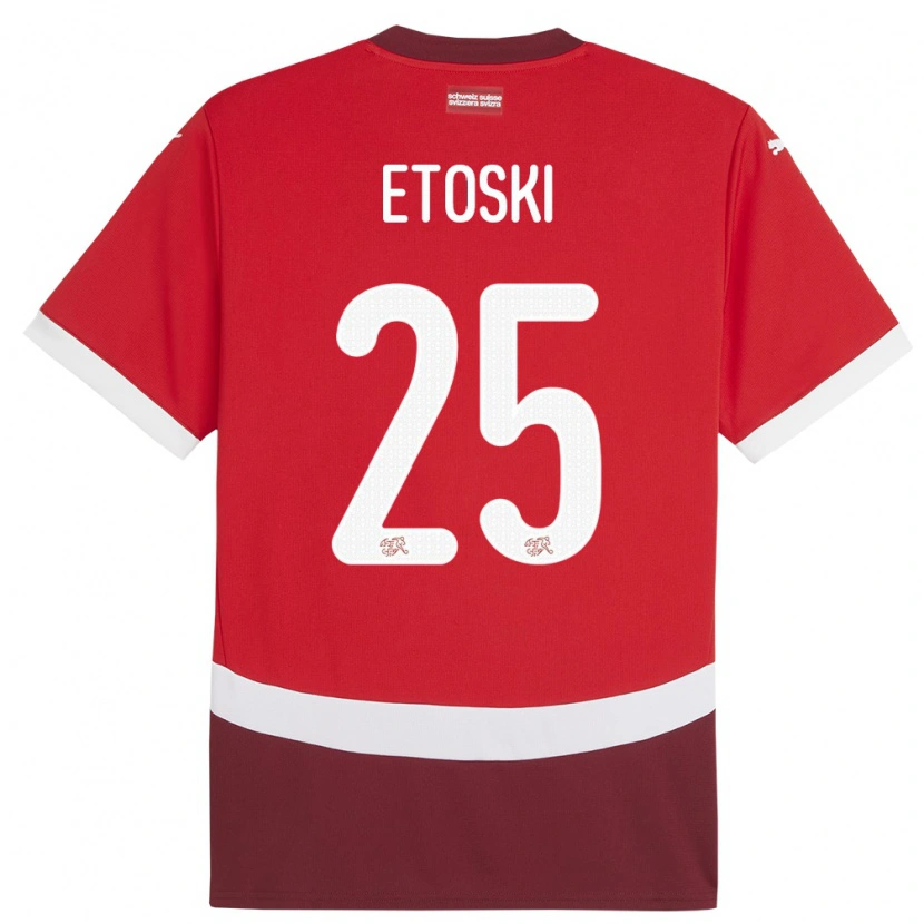 Danxen Dame Sveits Edin Etoski #25 Rød Hjemmetrøye Drakt Trøye 24-26 Skjorter T-Skjorte