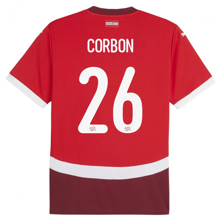 Danxen Dame Sveits Max Corbon #26 Rød Hjemmetrøye Drakt Trøye 24-26 Skjorter T-Skjorte