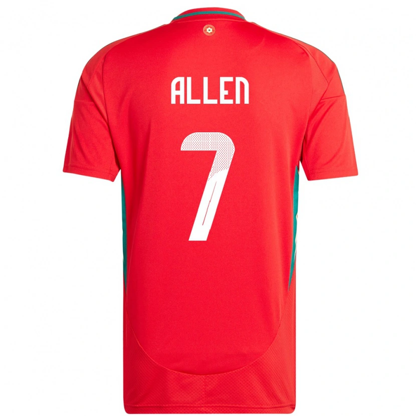 Danxen Dame Wales Joe Allen #7 Rød Hjemmetrøye Drakt Trøye 24-26 Skjorter T-Skjorte