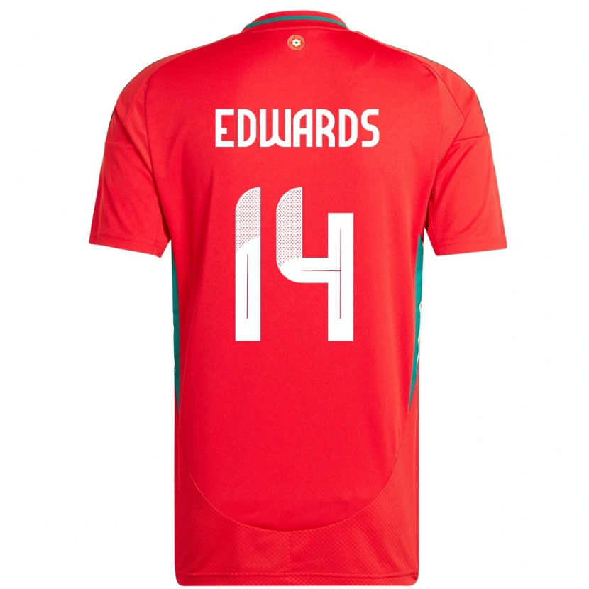 Danxen Dame Wales Noah Edwards #14 Rød Hjemmetrøye Drakt Trøye 24-26 Skjorter T-Skjorte