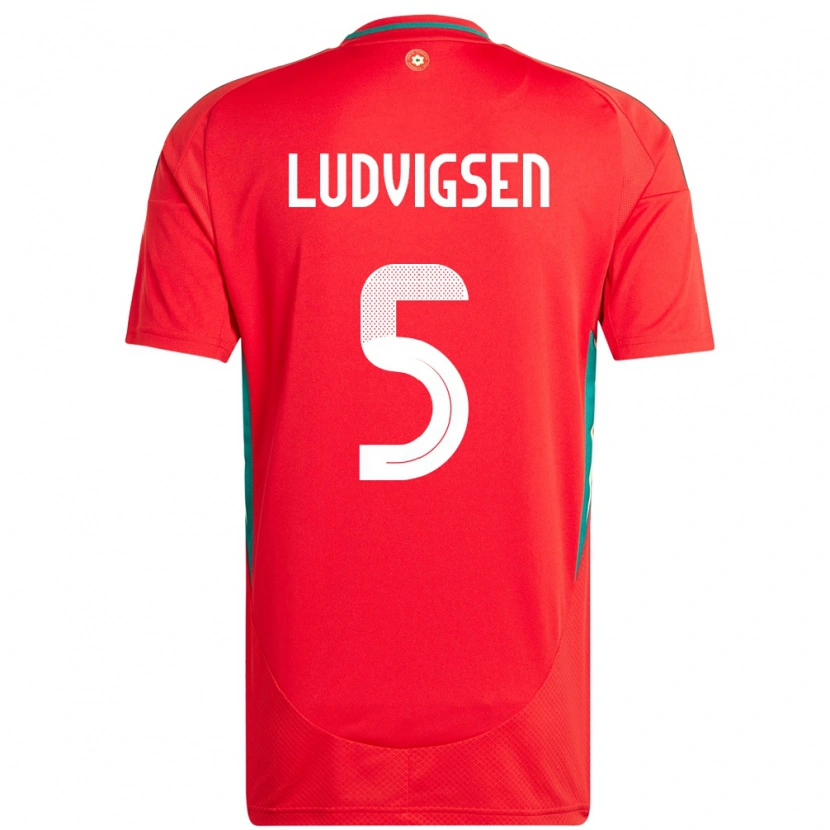 Danxen Dame Wales Kai Ludvigsen #5 Rød Hjemmetrøye Drakt Trøye 24-26 Skjorter T-Skjorte