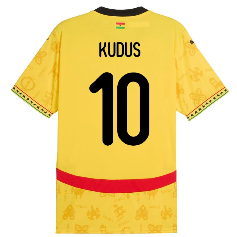 Danxen Dame Ghana Mohammed Kudus #10 Gul Bortetrøye Drakt Trøye 24-26 Skjorter T-Skjorte