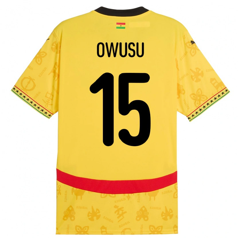 Danxen Dame Ghana Elisha Owusu #15 Gul Bortetrøye Drakt Trøye 24-26 Skjorter T-Skjorte