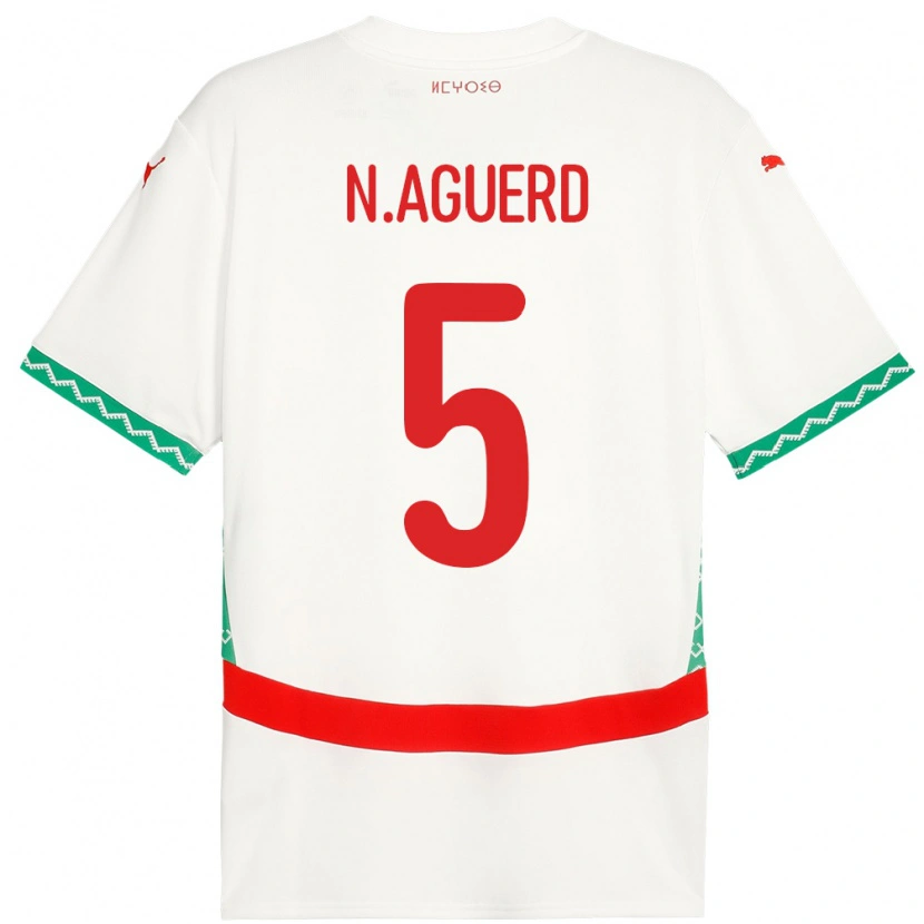Danxen Dame Marokko Nayef Aguerd #5 Hvit Bortetrøye Drakt Trøye 24-26 Skjorter T-Skjorte