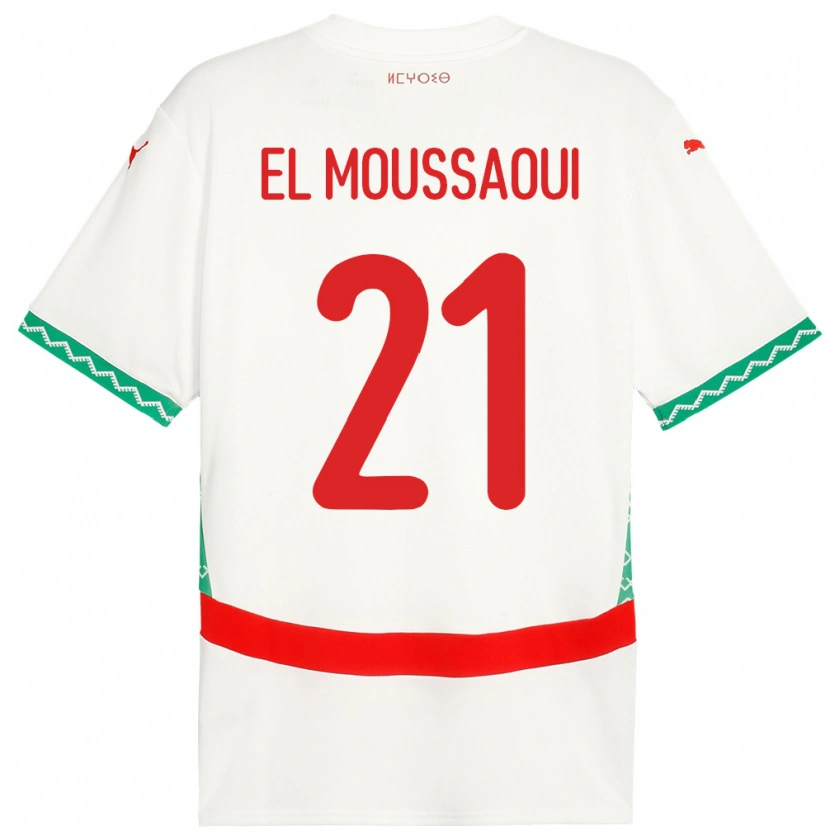 Danxen Dame Marokko Tajeddine El Moussaoui #21 Hvit Bortetrøye Drakt Trøye 24-26 Skjorter T-Skjorte