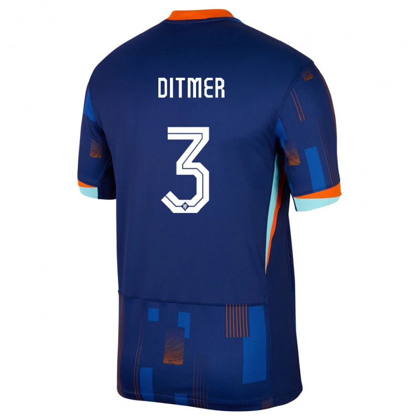 Danxen Dame Nederland Sébas Ditmer #3 Blå Bortetrøye Drakt Trøye 24-26 Skjorter T-Skjorte