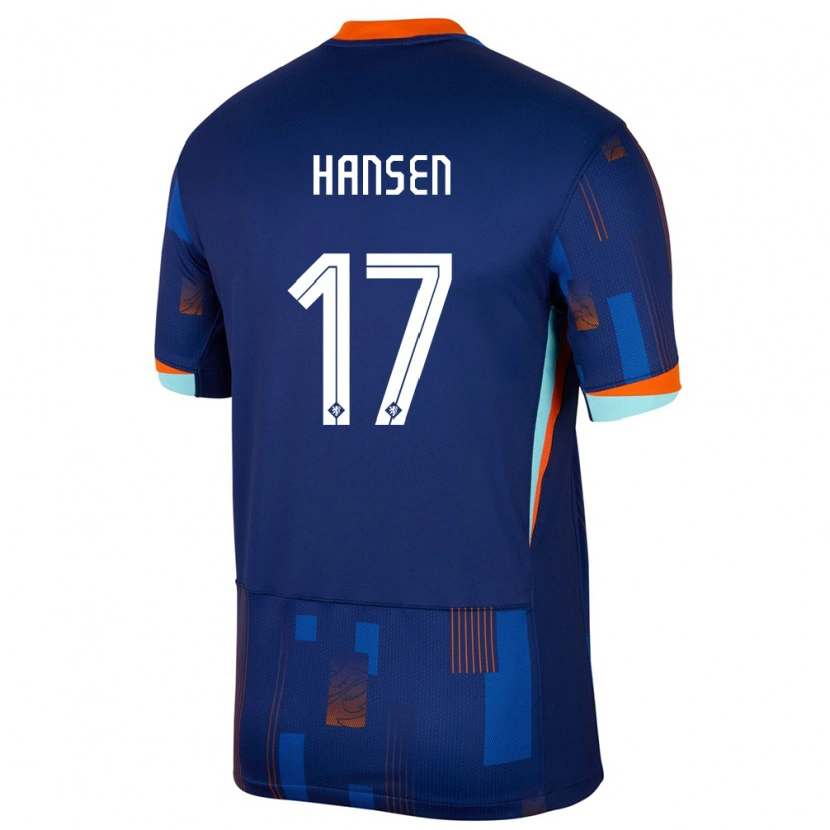 Danxen Dame Nederland Sontje Hansen #17 Blå Bortetrøye Drakt Trøye 24-26 Skjorter T-Skjorte