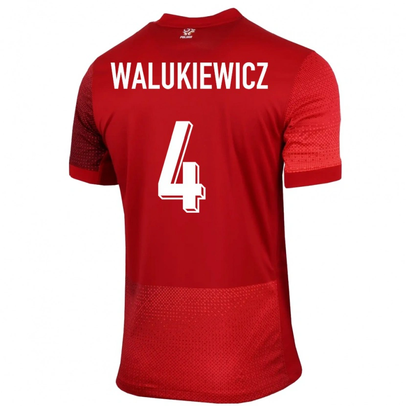 Danxen Dame Polen Sebastian Walukiewicz #4 Rød Bortetrøye Drakt Trøye 24-26 Skjorter T-Skjorte