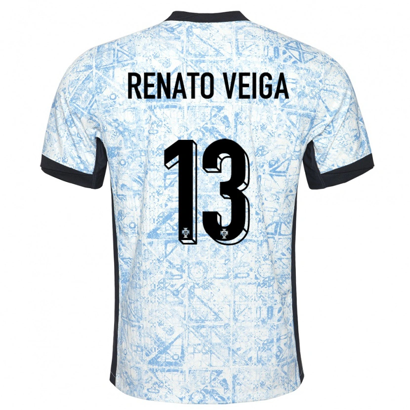 Danxen Dame Portugal Renato Veiga #13 Kremblå Bortetrøye Drakt Trøye 24-26 Skjorter T-Skjorte