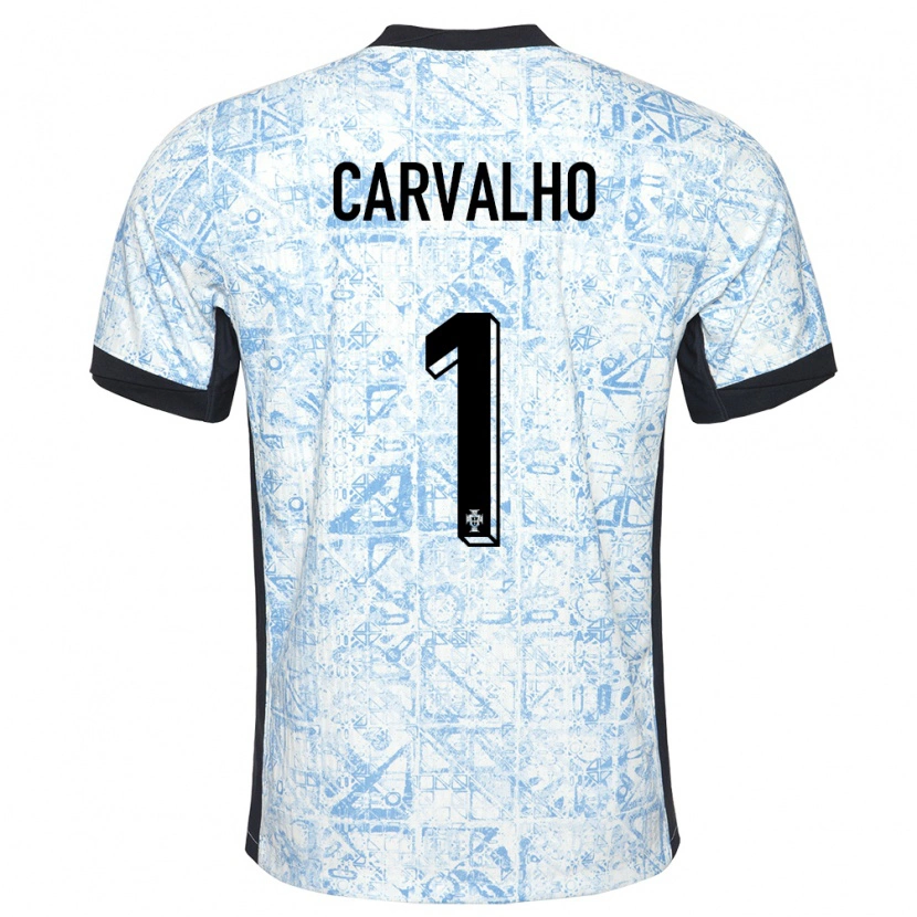 Danxen Dame Portugal João Carvalho #1 Kremblå Bortetrøye Drakt Trøye 24-26 Skjorter T-Skjorte