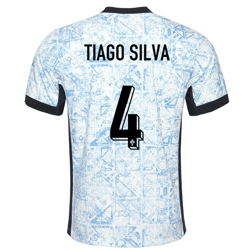 Danxen Dame Portugal Tiago Silva #4 Kremblå Bortetrøye Drakt Trøye 24-26 Skjorter T-Skjorte